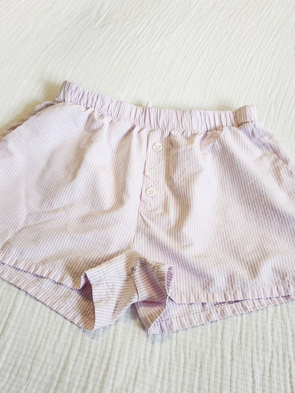 Pink And White Striped Women’s Elastic-Waist Sleep Shorts